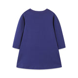 Girls’ Navy Blue Christmas Cartoon Pattern Embroidery Dress