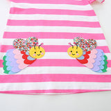 Design Summer Girls Striped and Bees Pattern Short Sleeves Dress