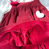 Autumn Girls Cherry Embroidered Long Sleeves Heart Pattern French Corduroy Dress - MyKids-USA™