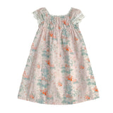 Summer New Arrival Girls’ Classic Lace Sleeves Square Neck Floral Pattern Dress