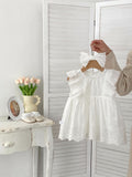 New Design Summer Girls Floral Embroidered Hollow Out Short Sleeves Onesies Dress - MyKids-USA™