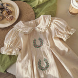 Summer Arrival Baby Kids Girls Cute Short Sleeves Flowers Pattern Embroidered Lace Trim Dress - MyKids-USA™