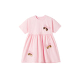 Summer Arrival Sequin Butterfly Pattern Short Sleeves Pink Dress for Stylish Girls