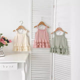 Summer Baby Kids Solid Color and Striped Hollow-out Pattern Sleeveless Top Vest with Skirt Clothing Set for Girls - MyKids-USA™