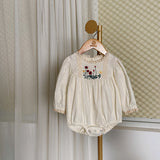 Baby Solid Color Embroidered Pattern Long Sleeve Onesies With Hat