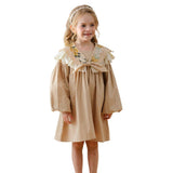 Arrival Autumn Girls Artsy Flowers Embroidery Pattern Collar Long Sleeves Stylish Dress - MyKids-USA™