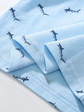 Autumn Design Kids Fish Pattern Long Sleeves Blue Polo Shirt