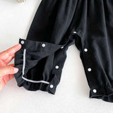 Autumn Arrival Baby Kids Girls Flowers Pattern Long Sleeves Top and Black Overalls Strap Onesies Patchwork Casual Outfits Clothing