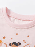 Spring And Summer Baby Girls Short Sleeves Dancers Cartoon Pattern Chiffon Dress
