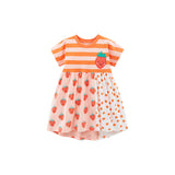 Summer New Arrival Girls Short Sleeves Striped Strawberry Print Dress - MyKids-USA™
