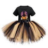 Arrival Girls’ Halloween Costume: Short Sleeves Cartoon Print Witches Cosplay Party Tulle Patchwork Dress - MyKids-USA™