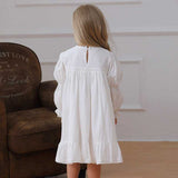 Spring and Autumn Vintage Flowers Embroidered Long-sleeved Dress for Stylish Girls