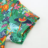 Summer Pure Cotton Cartoon Jungle Animals Pattern Short Sleeves Dress for Stylish Girls