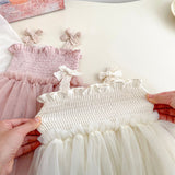 Summer Arrival Baby Girls Cute Solid Color Pleated Sleeveless Dress Design Strap Onesies