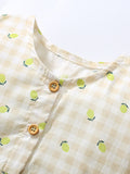 Baby Girls Single Breasted Plaid Lemons Print Short Sleeves Dress