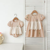 Summer Baby Girls French-style Flowers Embroidery Pattern Short-sleeved Onesies and Dress – Princess Sister Matching