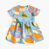 Summer New Arrival Baby Girls Casual Colorful Print Short Sleeves V Neck Dress