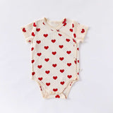 Summer Arrival Baby Unisex V Neck Short Sleeves Heart Pattern Onesies Bodysuits