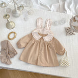 Spring and Autumn Rabbit Design Long-sleeved Dress with Ear Collar for Stylish Girls