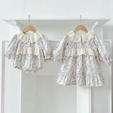 Spring Baby Girls French-style Floral Long-sleeved Onesies and Dress – Princess Sister Matching Set - MyKids-USA™