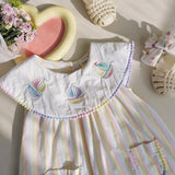 Summer Arrival Baby Kids Girls Sleeveless Boats Pattern Embroidered Striped Dress - MyKids-USA™