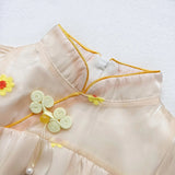 Arrival Autumn Girls Daisy Flowers Pattern Stand Collar Long Sleeves Tulle Patchwork Princess Dress - MyKids-USA™