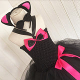 Children’s Halloween Solid Color Cat Costume Mesh Tutu Dress & 1-Piece Jewelry Sets
