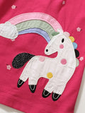 Spring And Summer Baby Girls Short Sleeves Rainbow Horse Floral Cartoon Dress - MyKids-USA™