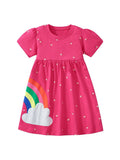 Summer Arrival Rainbow and Dots Pattern Short Sleeves Dress for Stylish Girls - MyKids-USA™