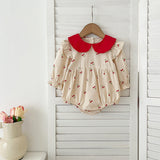 Arrival Autumn Baby Kids Girls Long Sleeves Cherry Pattern Peter Pan Collar Onesies and Dress – Princess Sister Matching Set