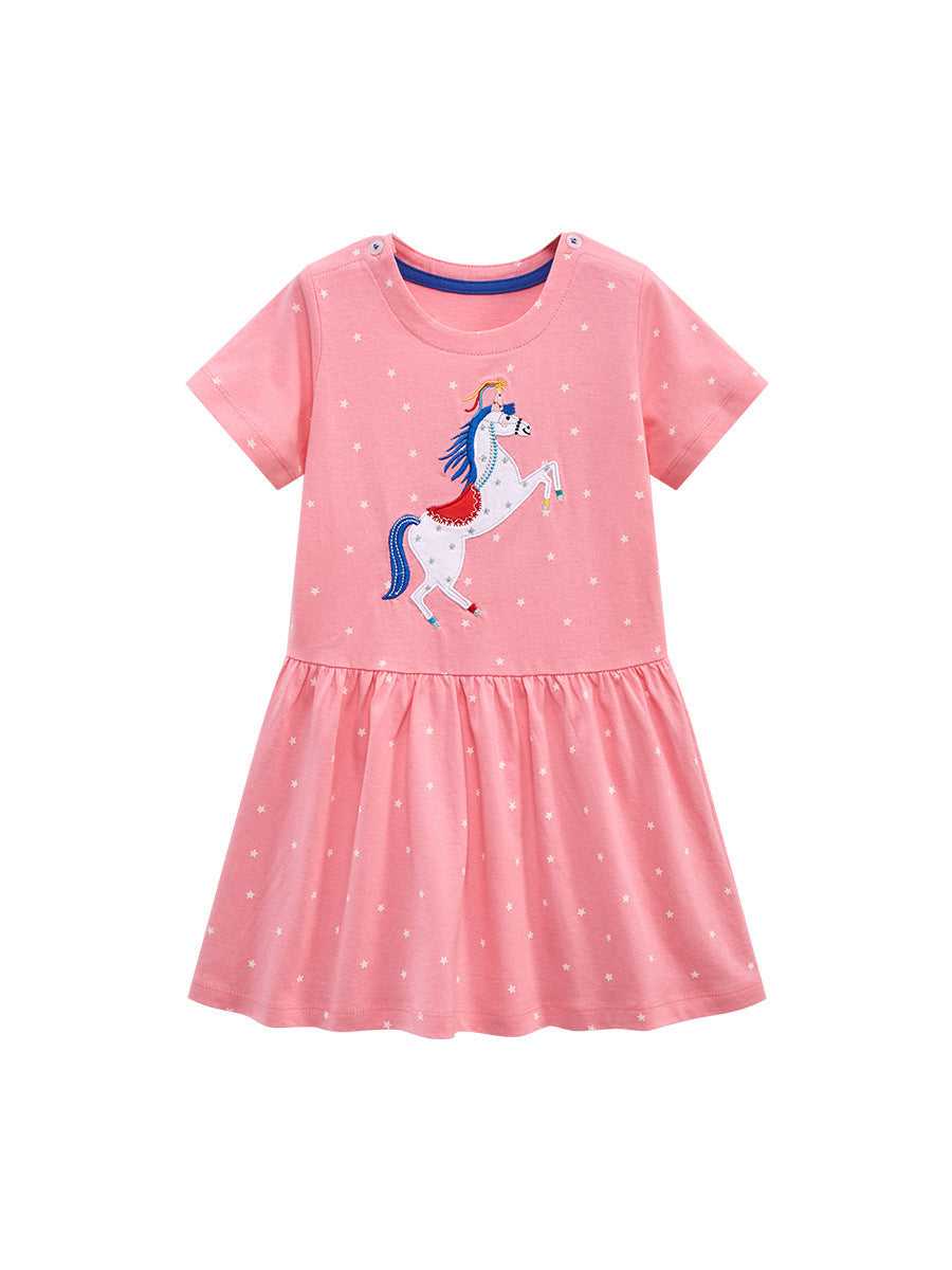 Baby Kids Girls Unicorn Pattern Short Sleeves White Stars Dress - MyKids-USA™