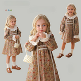 Design Autumn Girls Vintage Floral Ruffle Collar Long Sleeves Dress - MyKids-USA™