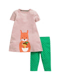 Summer Baby Kids Girls Squirrel Pattern Striped Dress And White Dots Pants Clothing Set - MyKids-USA™