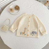 Autumn Arrival Baby Unisex Comfortable Animals Cartoon Embroidery Pattern Knitted Long Sleeves Cardigan