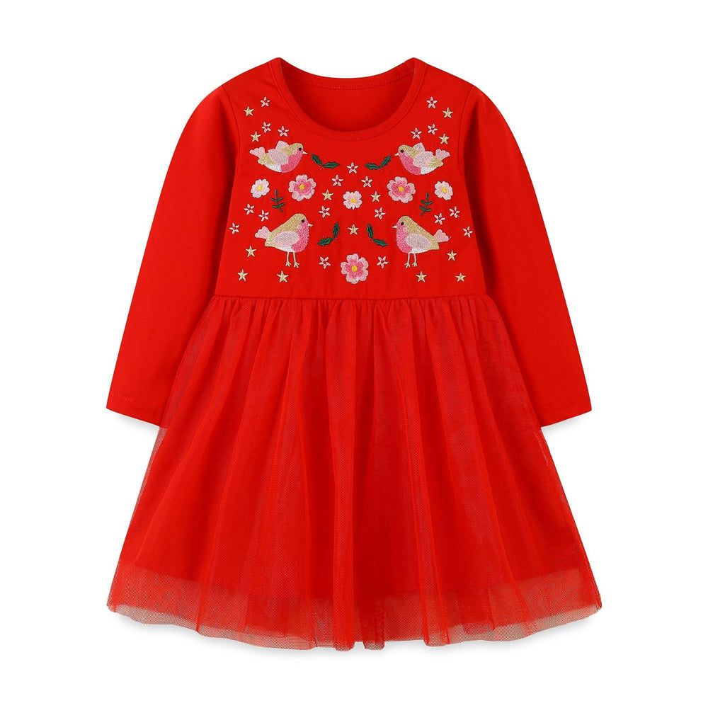 Children’s Dress With Cute Embroidery, European-American Style Mesh Princess Dress - MyKids-USA™