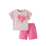 Summer Baby Kids Heart Shaped Butterfly Pattern Top and Pink Shorts Clothing Set for Girls - MyKids-USA™