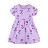Summer New Arrival Girls’ Purple Flowers Pattern Short Sleeves Dress - MyKids-USA™