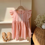 Summer New Arrival Kids Girls Fly Sleeves Lace Pattern Dress - MyKids-USA™