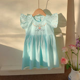 Summer Baby Kids Girls French Fly Sleeves Floral Pattern Embroidered Dress