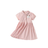 Summer Arrival Cartoon Rabbit Pattern Short Sleeves Turn-down Collar Dress for Stylish Girls