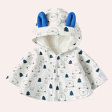 Kids Cartoon Bear Print 3D Animal Ear Patched Design Snap Button Cute Shawls