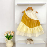 Summer Arrival Color Patchwork Crew Neck Sleeveless Dress for Stylish Girls