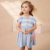Summer Arrival Flowers Pattern Short Sleeves Striped Dress for Stylish Girls - MyKids-USA™