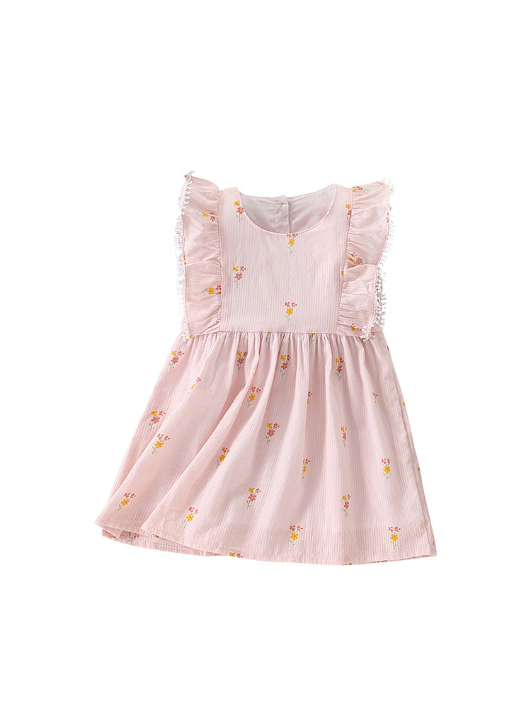 Summer New Arrival Baby Kids Girls Sleeveless Floral Print Round Neck Pink Dress - MyKids-USA™