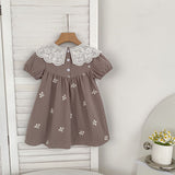Summer Girls Simple Flowers Embroidery Pattern Short Sleeves Onesies and Girls’ Dress – Princess Sister Matching Set - MyKids-USA™