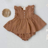Summer Best Quality Baby Girls Fly Sleeves Simple Style Top Dress And Bloomers Clothing Set - MyKids-USA™