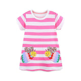 Design Summer Girls Striped and Bees Pattern Short Sleeves Dress
