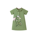 Summer Arrival Horse Cartoon Pattern Short Sleeves Dress for Stylish Girls