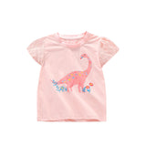 Girls’ Cartoon Pink Dinosaur Print Short Sleeves T-Shirt In European And American Style For Summer - MyKids-USA™