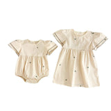 Summer Baby Girls French-style Flowers Embroidery Pattern Short-sleeved Onesies and Dress – Princess Sister Matching - MyKids-USA™